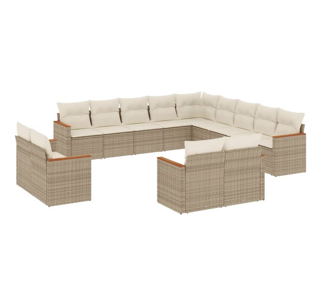 vidaXL Gartenlounge-Set 13-tlg. Garten-Sofagarnitur mit Kissen Beige Poly Rattan, (1-tlg) von vidaXL