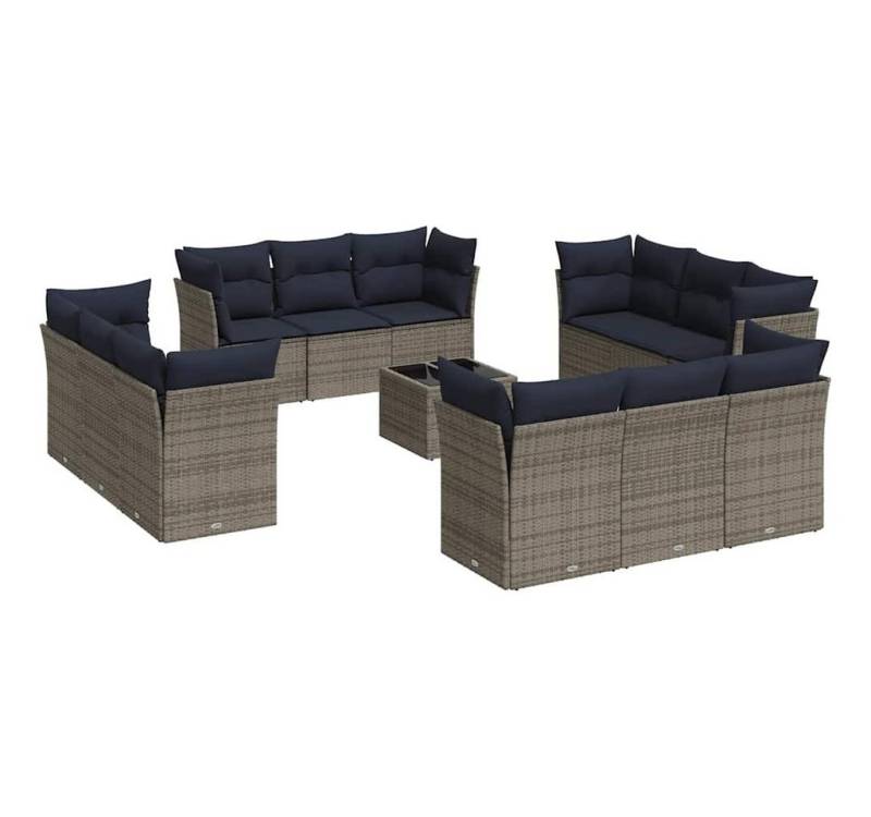 vidaXL Gartenlounge-Set 13-tlg. Garten-Sofagarnitur mit Kissen Grau Poly Rattan, (1-tlg) von vidaXL