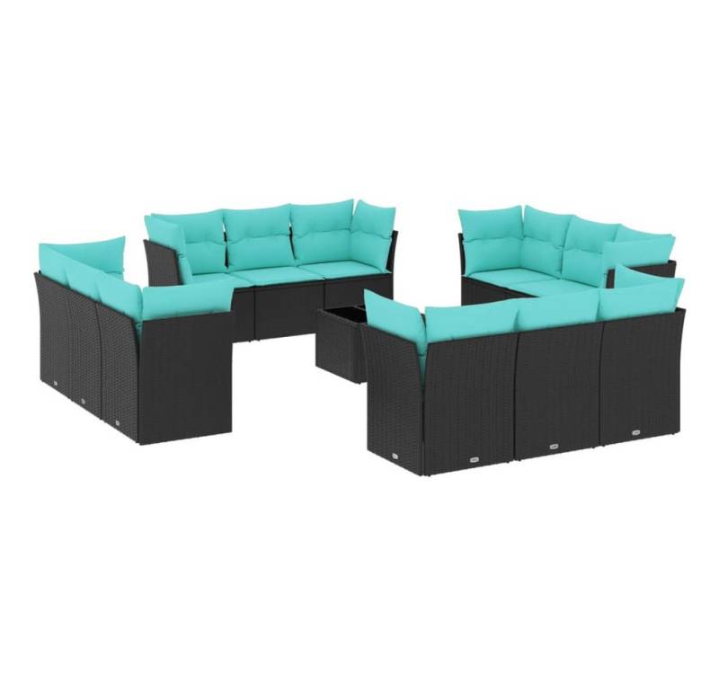 vidaXL Gartenlounge-Set 13-tlg. Garten-Sofagarnitur mit Kissen Schwarz Poly Rattan, (1-tlg) von vidaXL