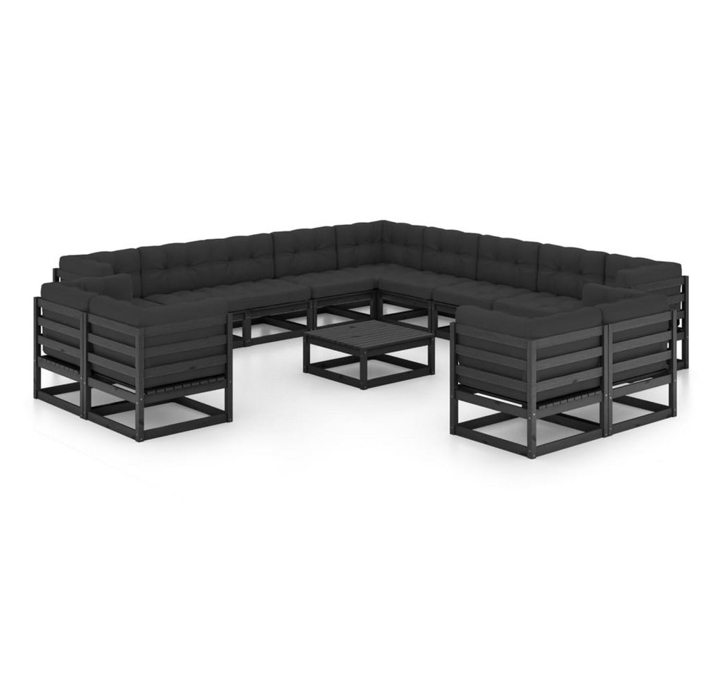 vidaXL Gartenlounge-Set 14-tlg. Garten-Lounge-Set mit Kissen Schwarz Massivholz Kiefer, (1-tlg) von vidaXL