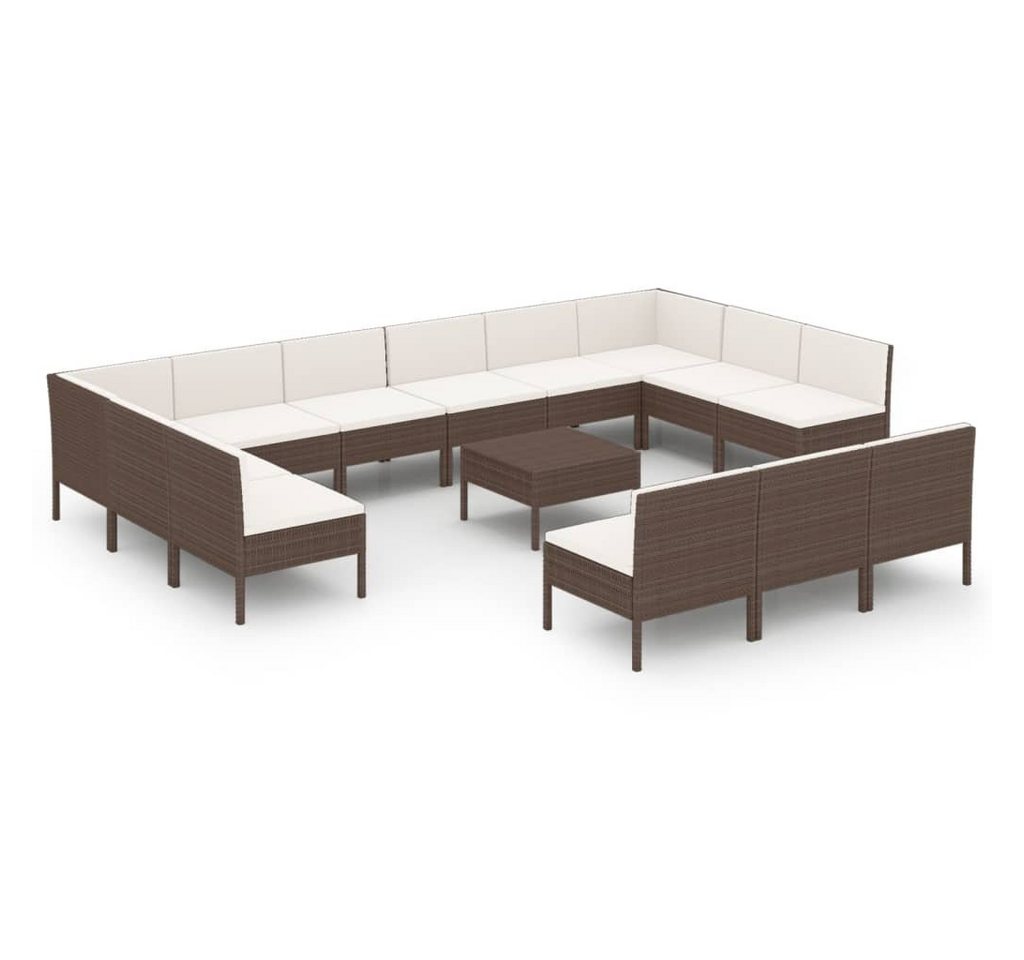 vidaXL Gartenlounge-Set 14-tlg. Garten-Lounge-Set mit Auflagen Poly Rattan Braun, (1-tlg) von vidaXL