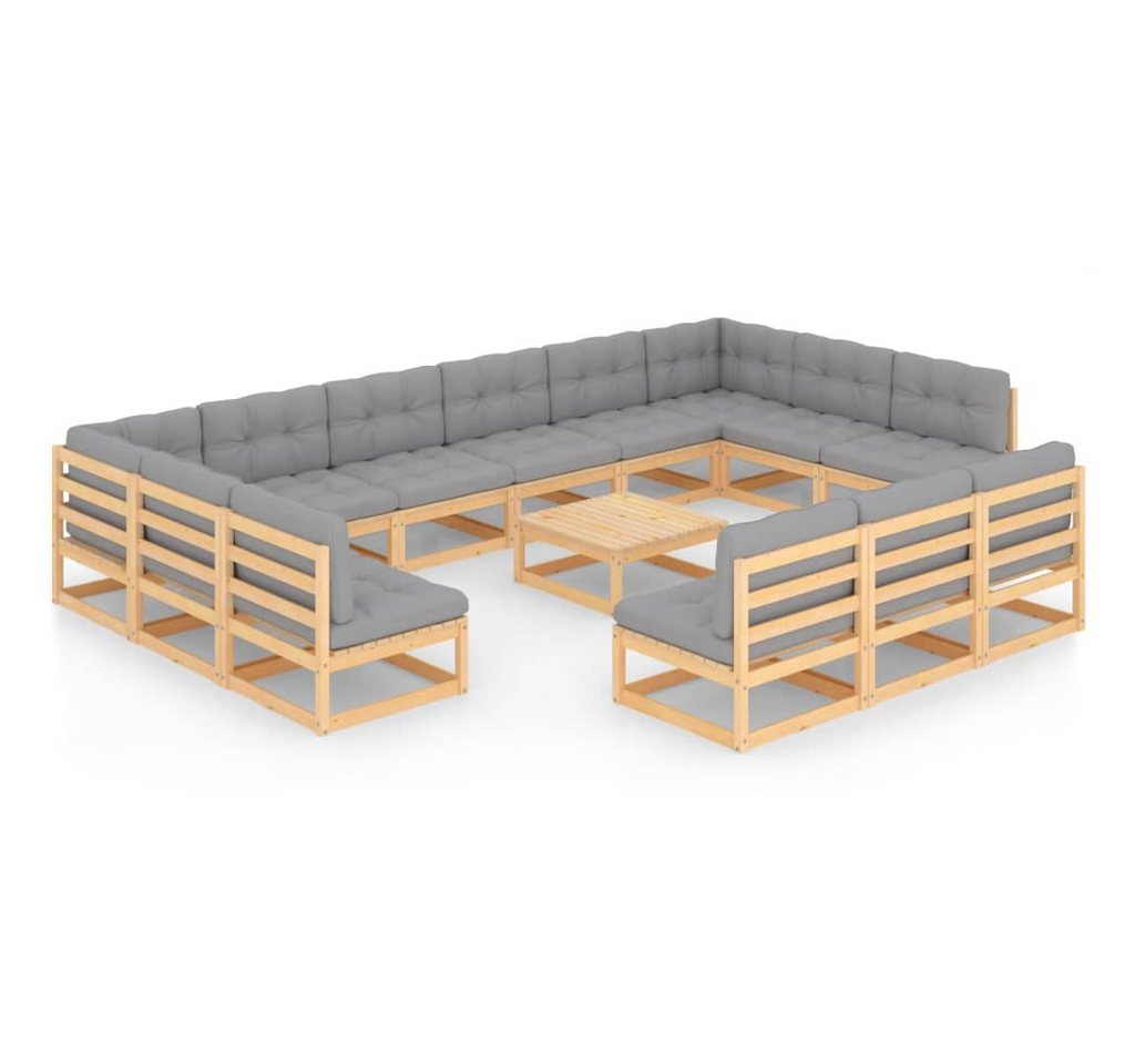 vidaXL Gartenlounge-Set 14-tlg. Garten-Lounge-Set mit Kissen Massivholz Kiefer, (1-tlg) von vidaXL