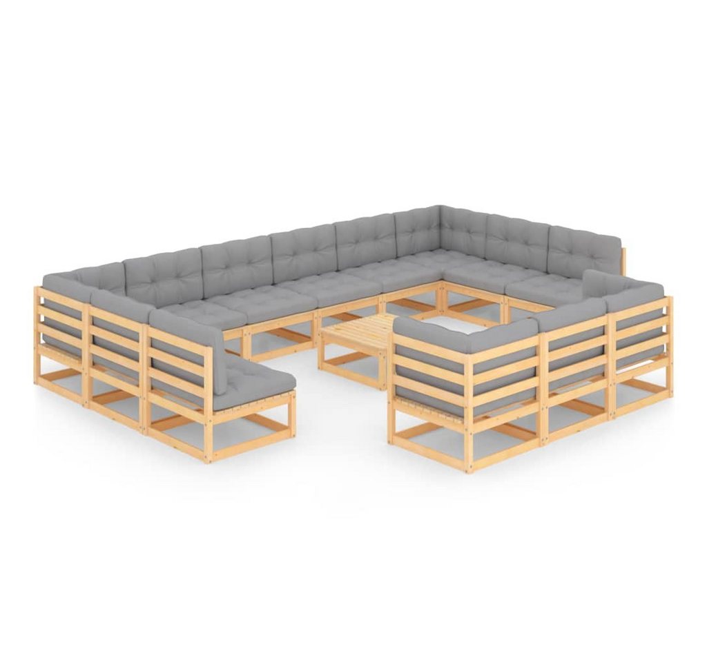vidaXL Gartenlounge-Set 14-tlg. Garten-Lounge-Set mit Kissen Massivholz Kiefer, (1-tlg) von vidaXL