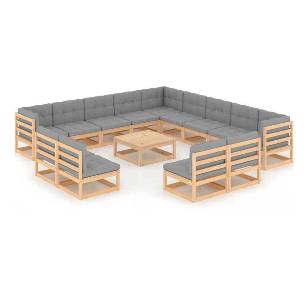 vidaXL Gartenlounge-Set 14-tlg. Garten-Lounge-Set mit Kissen Massivholz Kiefer, (1-tlg) von vidaXL