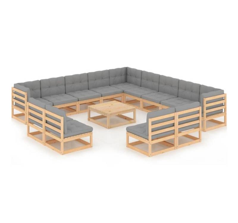 vidaXL Gartenlounge-Set 14-tlg. Garten-Lounge-Set mit Kissen Massivholz Kiefer, (1-tlg) von vidaXL
