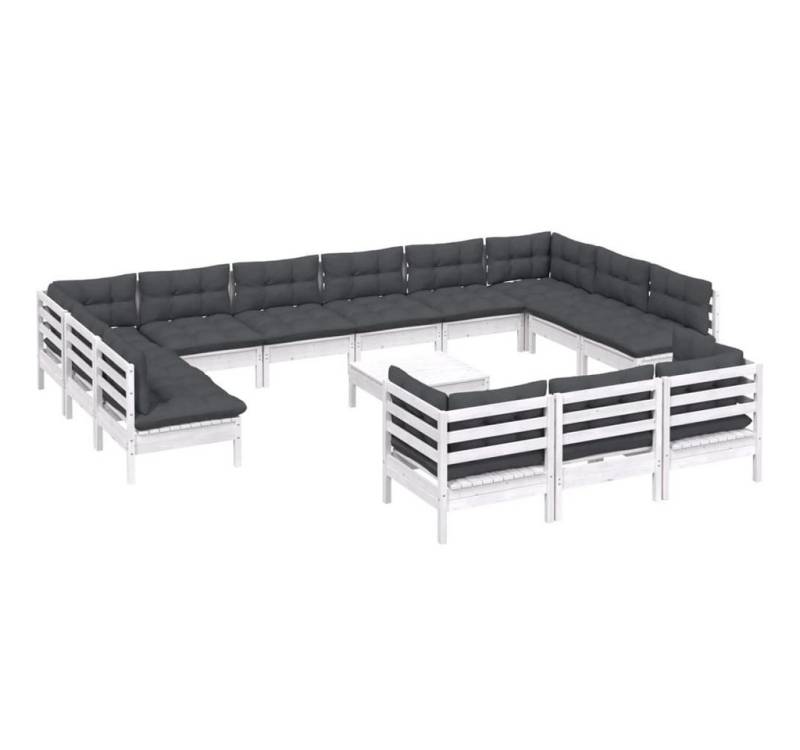 vidaXL Gartenlounge-Set 14-tlg. Garten-Lounge-Set mit Kissen Weiß Kiefernholz, (14-tlg) von vidaXL