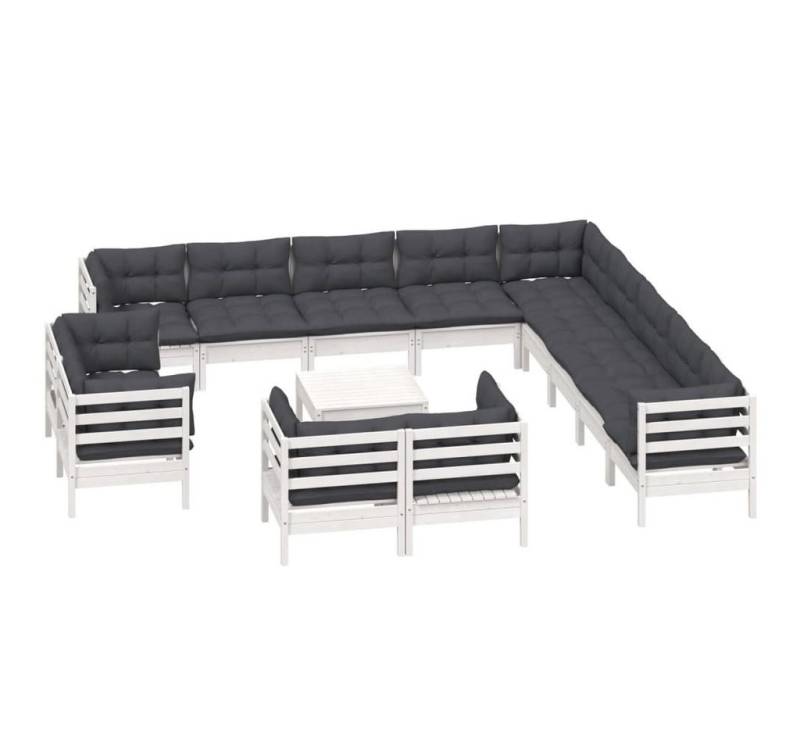 vidaXL Gartenlounge-Set 14-tlg. Garten-Lounge-Set mit Kissen Weiß Massivholz Kiefer, (1-tlg) von vidaXL