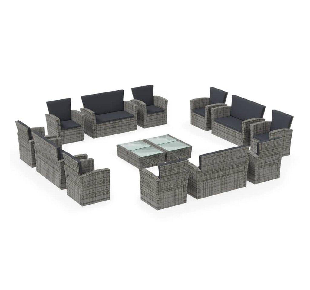 vidaXL Gartenlounge-Set 16-tlg. Garten-Lounge-Set mit Kissen Poly-Rattan Grau, (16-tlg) von vidaXL