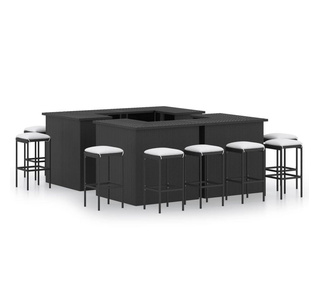 vidaXL Gartenlounge-Set 16-tlg. Gartenbar-Set mit Kissen Poly Rattan Schwarz, (16-tlg) von vidaXL