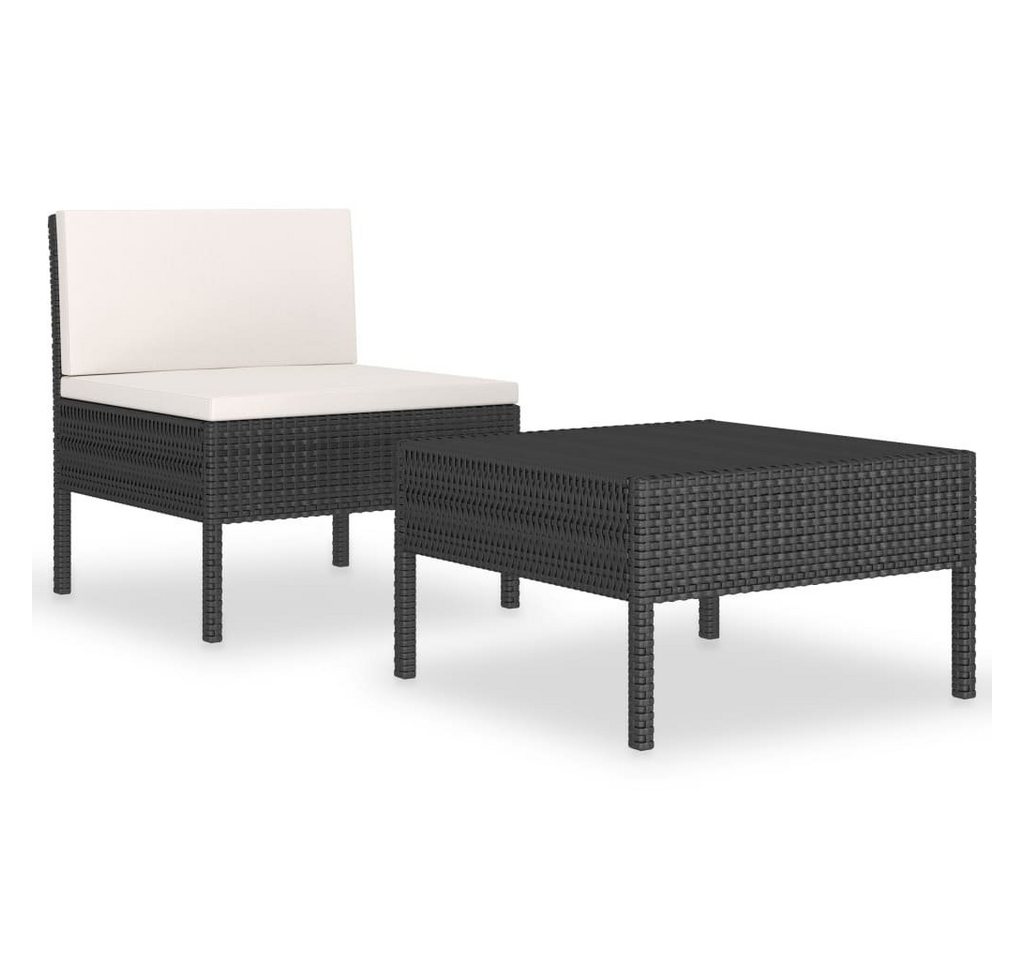 vidaXL Gartenlounge-Set 2-tlg. Garten-Lounge-Set mit Auflagen Poly Rattan Schwarz, (2-tlg) von vidaXL