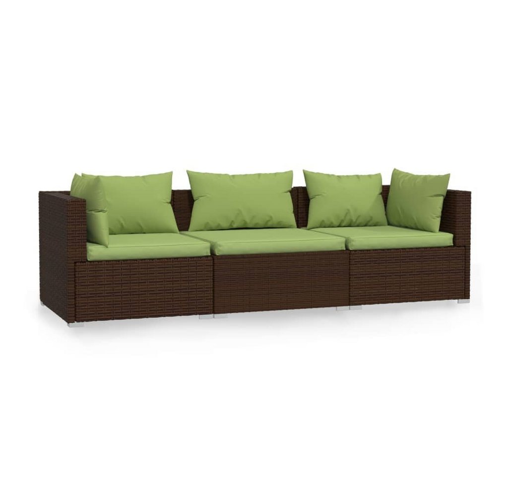 vidaXL Gartenlounge-Set 3-Sitzer-Sofa mit Kissen Braun Poly Rattan, (1-tlg) von vidaXL