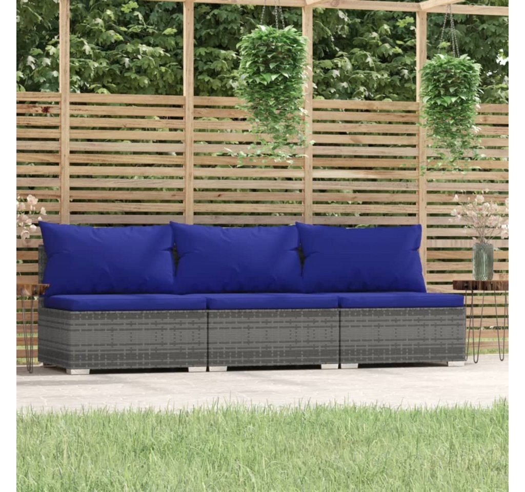 vidaXL Gartenlounge-Set 3-Sitzer-Sofa mit Kissen Grau Poly Rattan, (1-tlg) von vidaXL