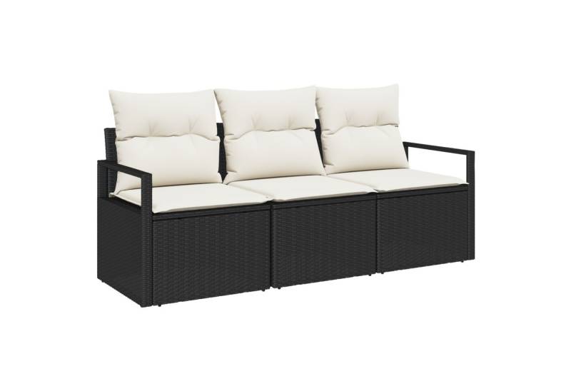 vidaXL Gartenlounge-Set 3-teilige Garten-Sofa-Set mit Kissen Schwarz Poly Rattan, (3-tlg) von vidaXL