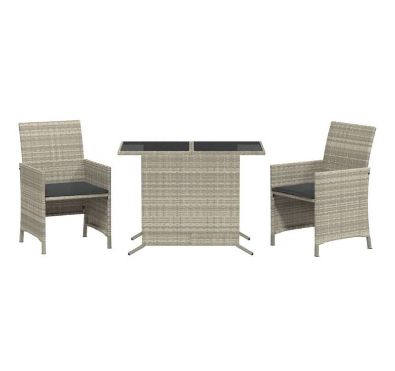 vidaXL Gartenlounge-Set 3-tlg. Bistro-Set mit Kissen Hellgrau Poly Rattan von vidaXL