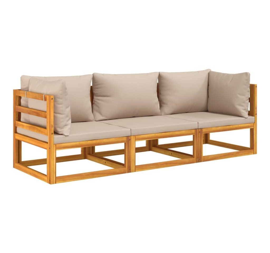 vidaXL Gartenlounge-Set 3-tlg. Garten-Lounge-Set mit Taupe Kissen Massivholz, (1-tlg) von vidaXL