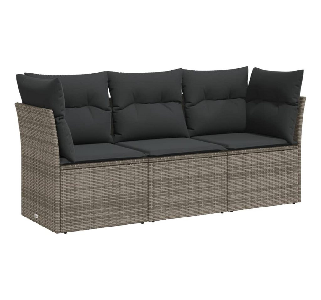 vidaXL Gartenlounge-Set 3-tlg. Garten-Sofagarnitur mit Kissen Grau Poly Rattan, (1-tlg) von vidaXL