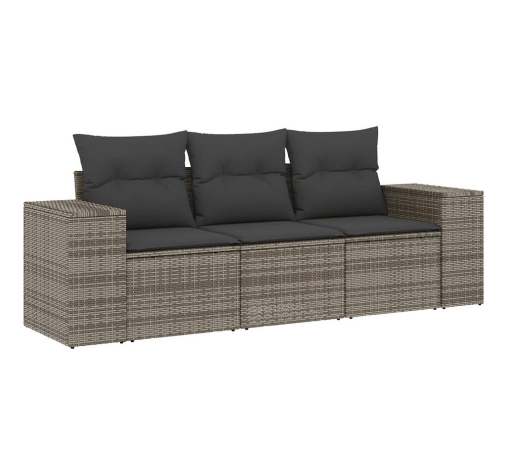 vidaXL Gartenlounge-Set 3-tlg. Garten-Sofagarnitur mit Kissen Grau Poly Rattan, (1-tlg) von vidaXL