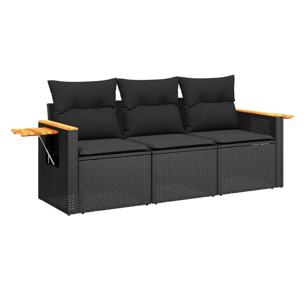 vidaXL Gartenlounge-Set 3-tlg. Garten-Sofagarnitur mit Kissen Schwarz Poly Rattan, (1-tlg) von vidaXL