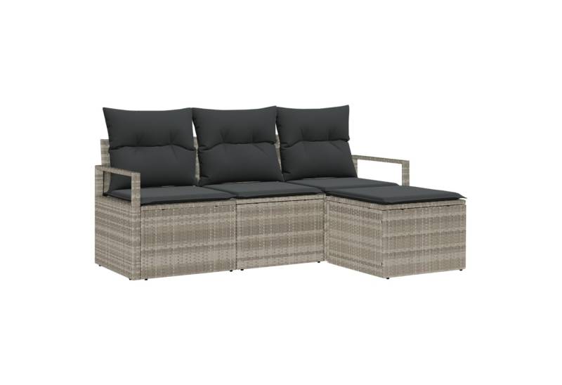 vidaXL Gartenlounge-Set 4-teilige Garten Sofa Set mit Kissen Hellgrau Poly Rattan, (4-tlg) von vidaXL