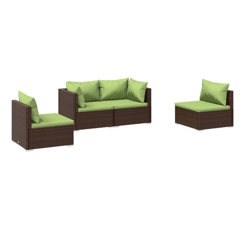 vidaXL Gartenlounge-Set 4-tlg. Garten-Lounge-Set mit Auflagen Poly Rattan Braun, (1-tlg) von vidaXL