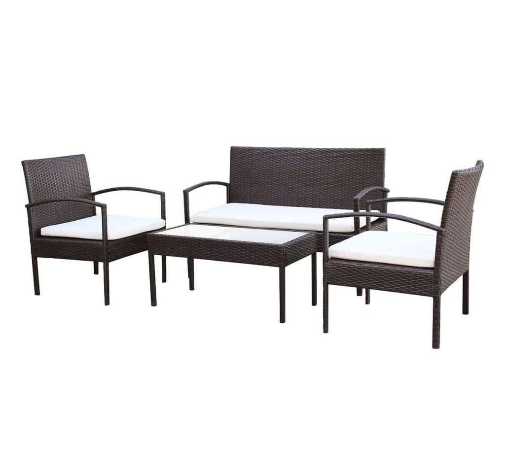 vidaXL Gartenlounge-Set 4-tlg. Garten-Lounge-Set mit Auflagen Poly Rattan Braun, (4-tlg) von vidaXL