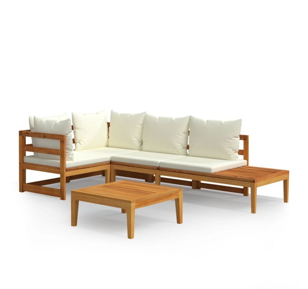 vidaXL Gartenlounge-Set 4-tlg. Garten-Lounge-Set mit Cremeweißen Kissen Akazienholz, (1-tlg) von vidaXL