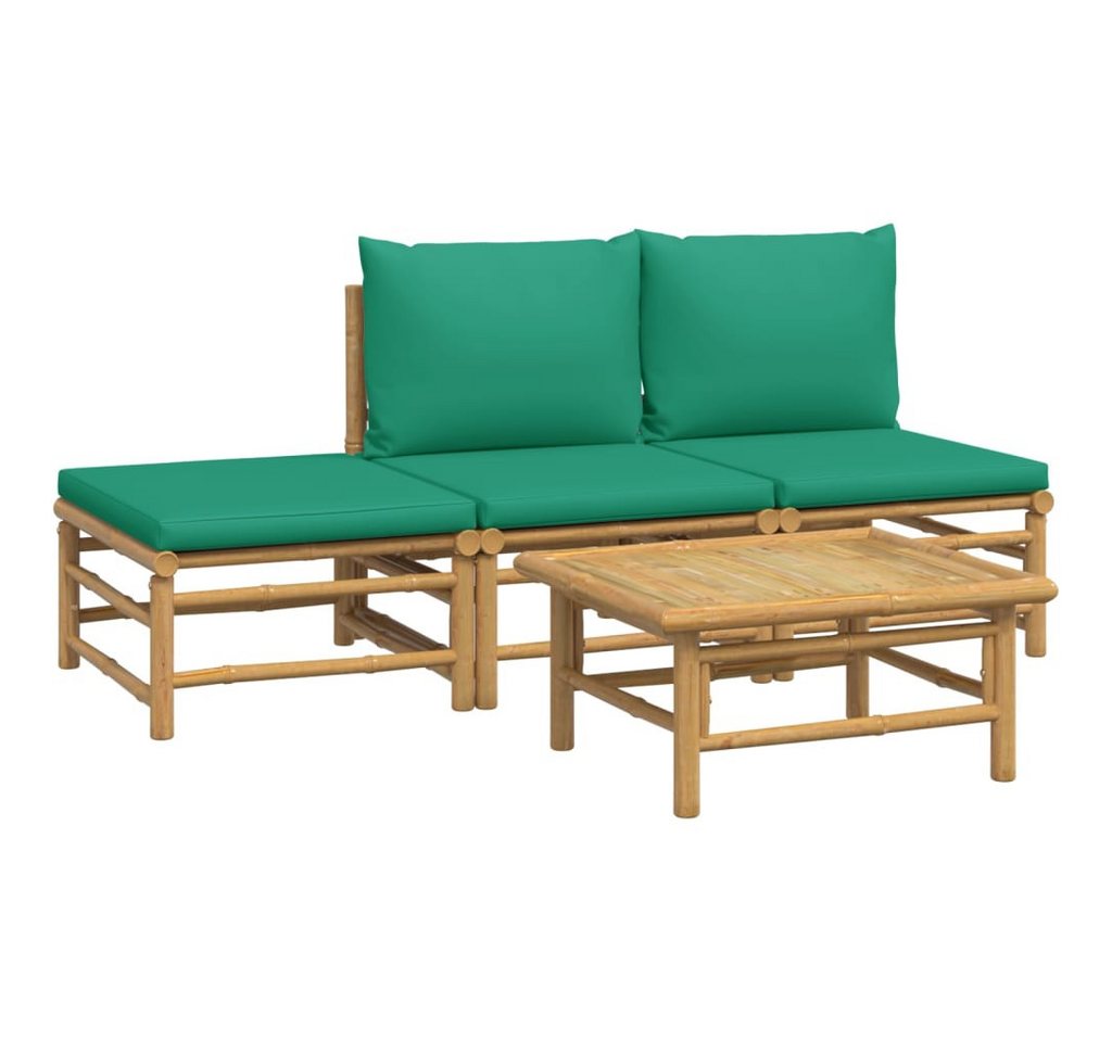 vidaXL Gartenlounge-Set 4-tlg. Garten-Lounge-Set mit Grünen Kissen Bambus, (1-tlg) von vidaXL