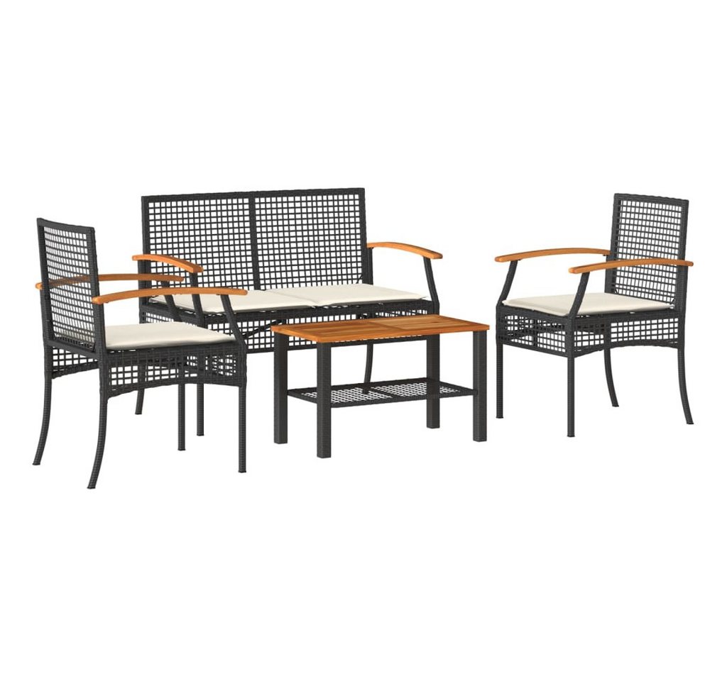 vidaXL Gartenlounge-Set 4-tlg. Garten-Lounge-Set mit Kissen Schwarz Poly Rattan von vidaXL