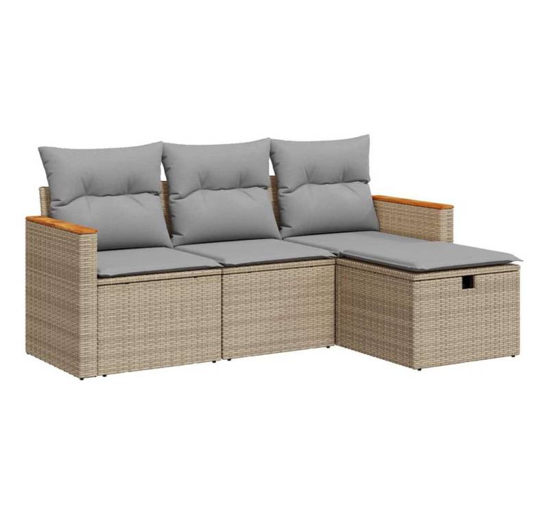 vidaXL Gartenlounge-Set 4-tlg. Garten-Sofagarnitur mit Kissen Beige Poly Rattan, (1-tlg) von vidaXL