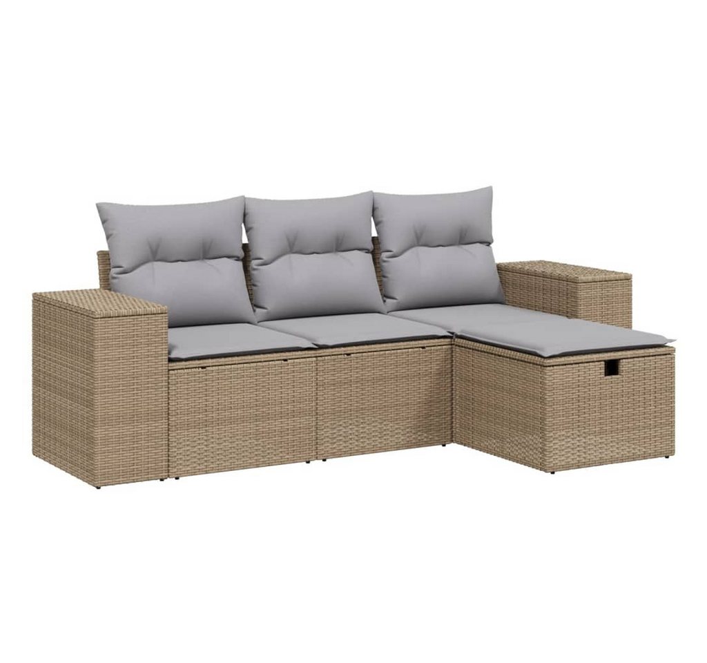 vidaXL Gartenlounge-Set 4-tlg. Garten-Sofagarnitur mit Kissen Beigemischung Poly Rattan, (1-tlg) von vidaXL