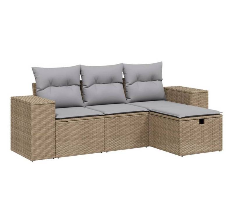 vidaXL Gartenlounge-Set 4-tlg. Garten-Sofagarnitur mit Kissen Beigemischung Poly Rattan, (1-tlg) von vidaXL