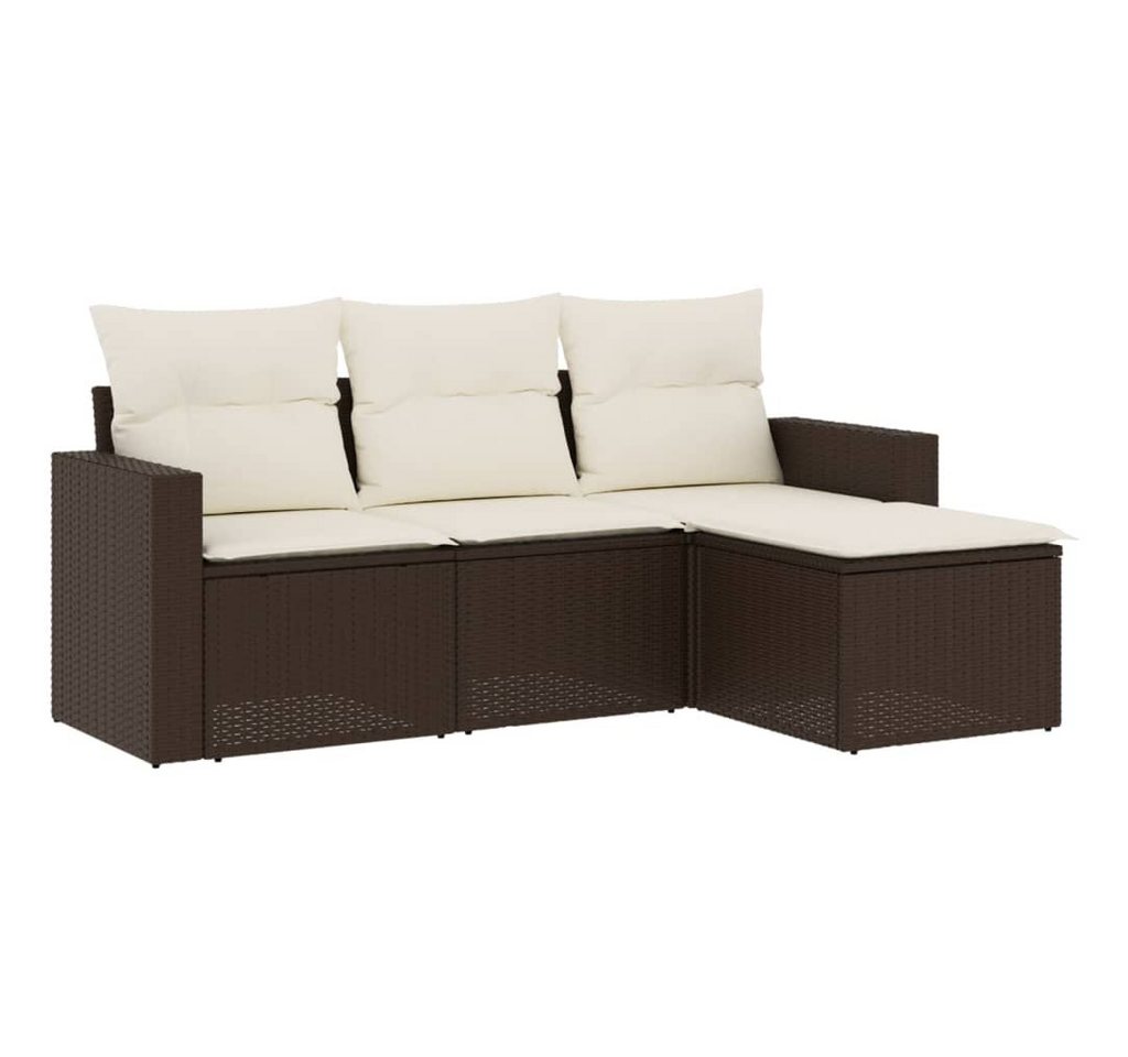 vidaXL Gartenlounge-Set 4-tlg. Garten-Sofagarnitur mit Kissen Braun Poly Rattan, (1-tlg) von vidaXL