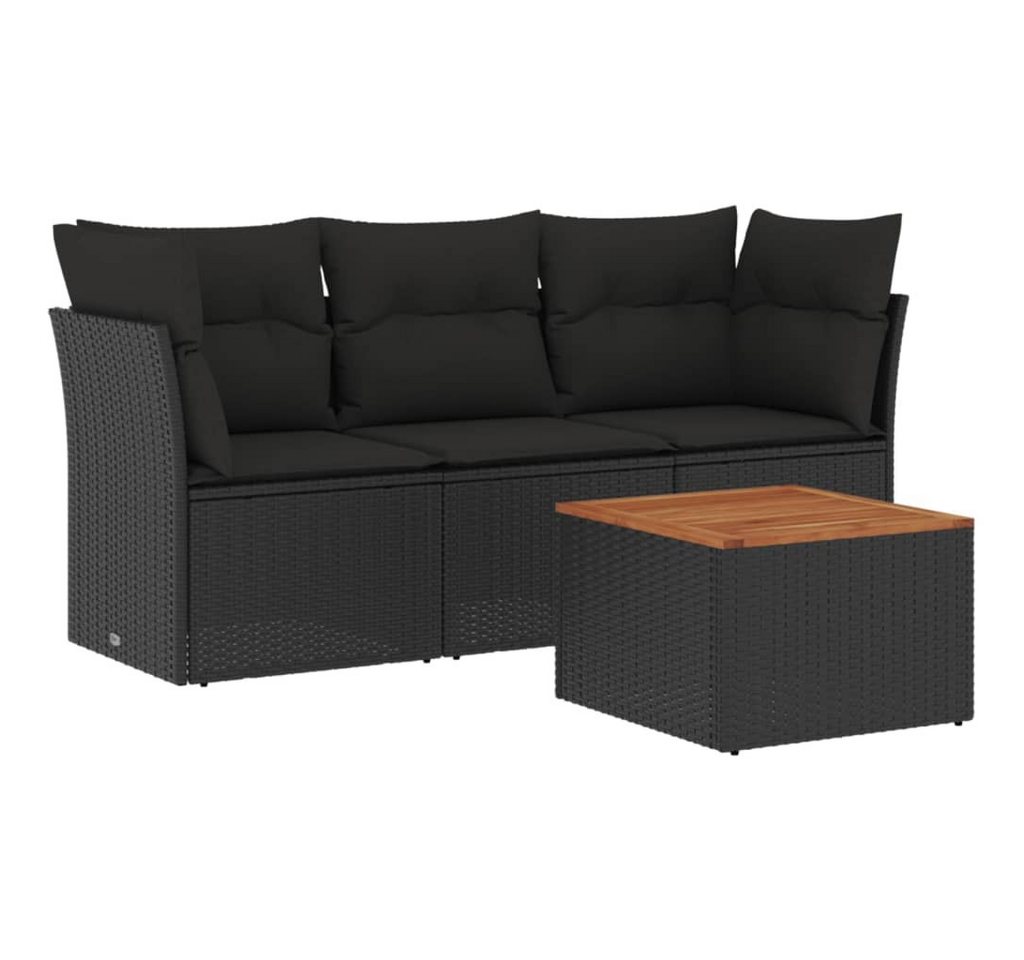 vidaXL Gartenlounge-Set 4-tlg. Garten-Sofagarnitur mit Kissen Schwarz Poly Rattan, (1-tlg) von vidaXL