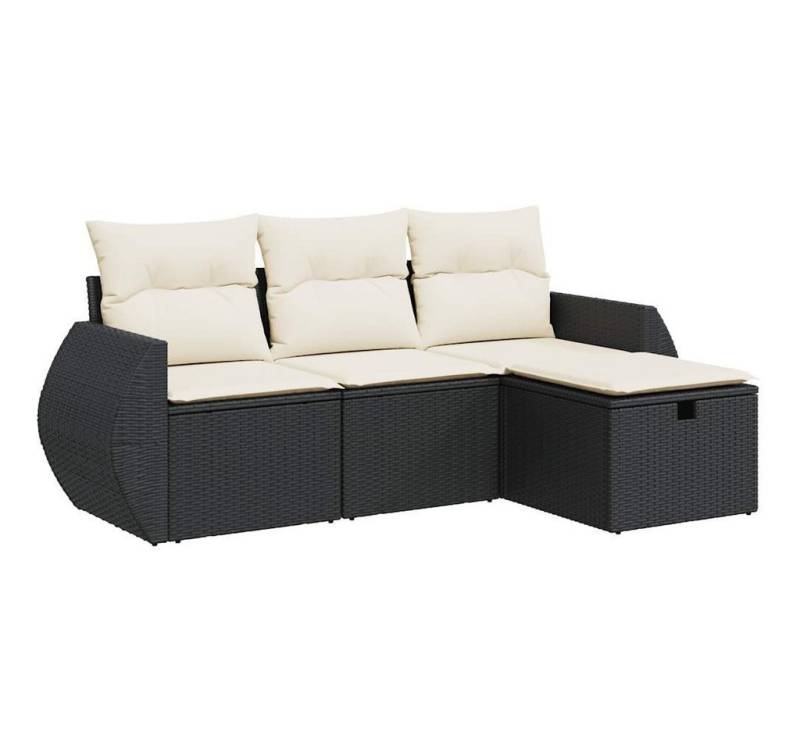 vidaXL Gartenlounge-Set 4-tlg. Garten-Sofagarnitur mit Kissen Schwarz Poly Rattan, (1-tlg) von vidaXL