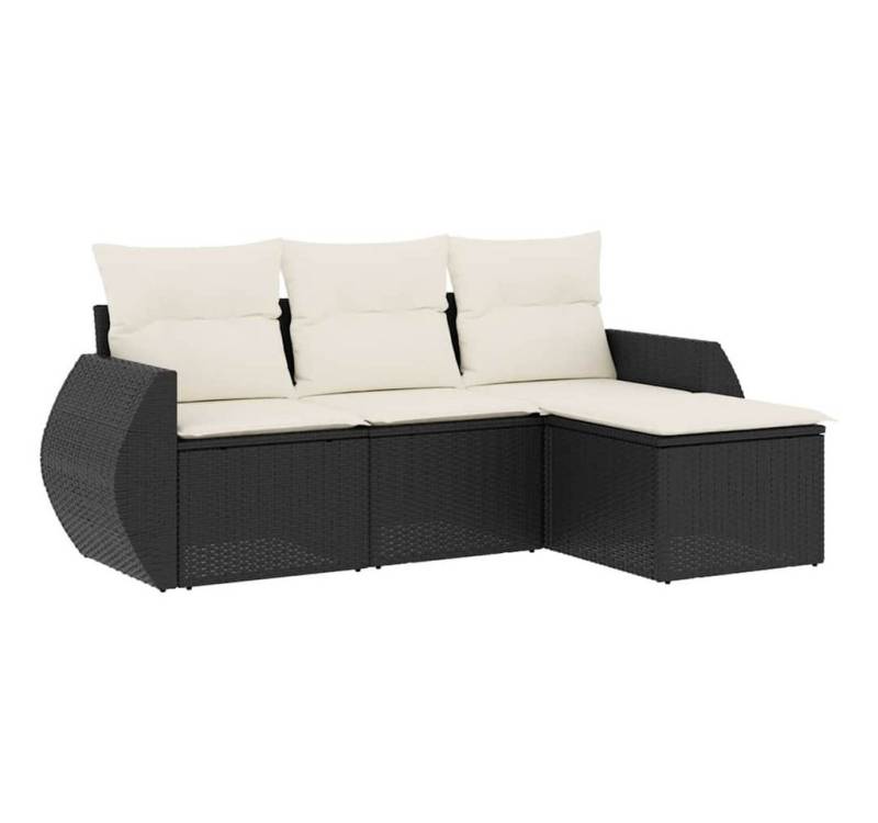 vidaXL Gartenlounge-Set 4-tlg. Garten-Sofagarnitur mit Kissen Schwarz Poly Rattan, (1-tlg) von vidaXL