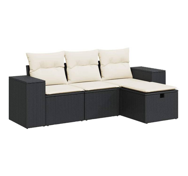 vidaXL Gartenlounge-Set 4-tlg. Garten-Sofagarnitur mit Kissen Schwarz Poly Rattan, (1-tlg) von vidaXL