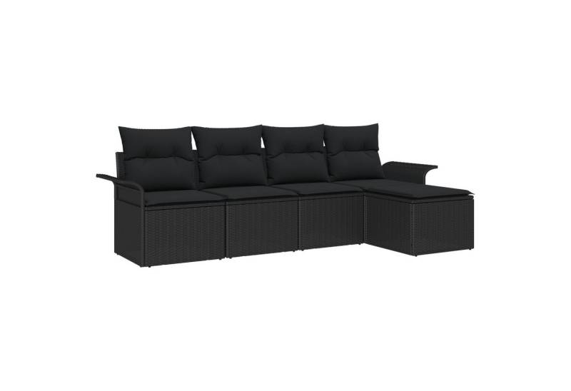 vidaXL Gartenlounge-Set 5 teiliges Garten Sofa Set mit Kissen Schwarz Poly Rattan, (5-tlg) von vidaXL