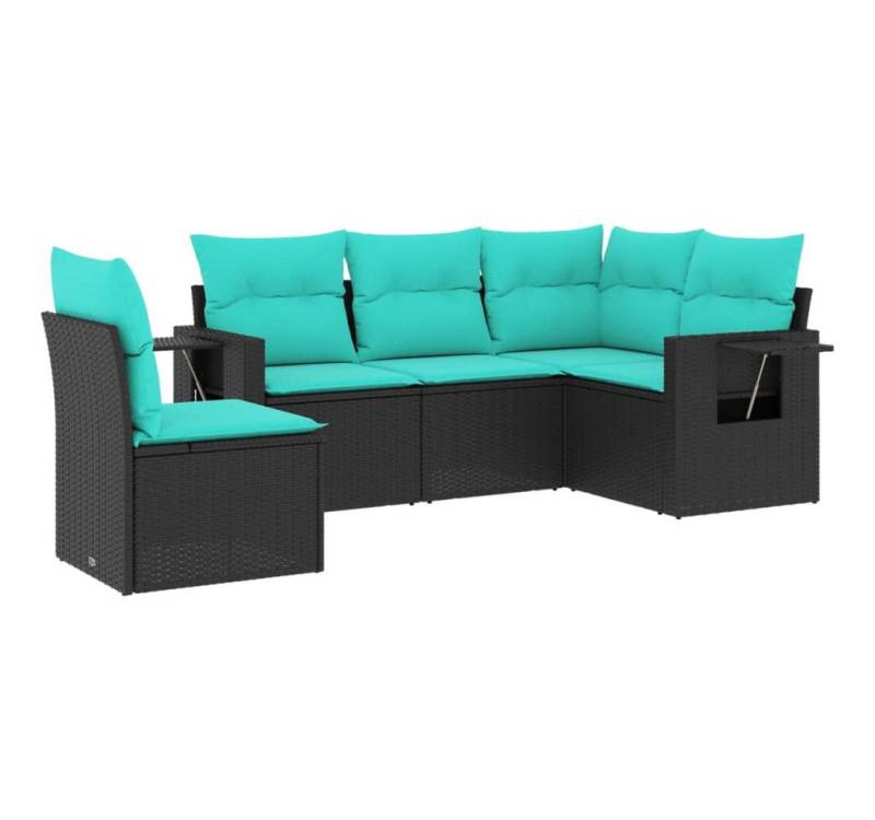 vidaXL Gartenlounge-Set 5-teiliges Gartensofa-Set mit Kissen, schwarzes Polyrattan, (1-tlg) von vidaXL