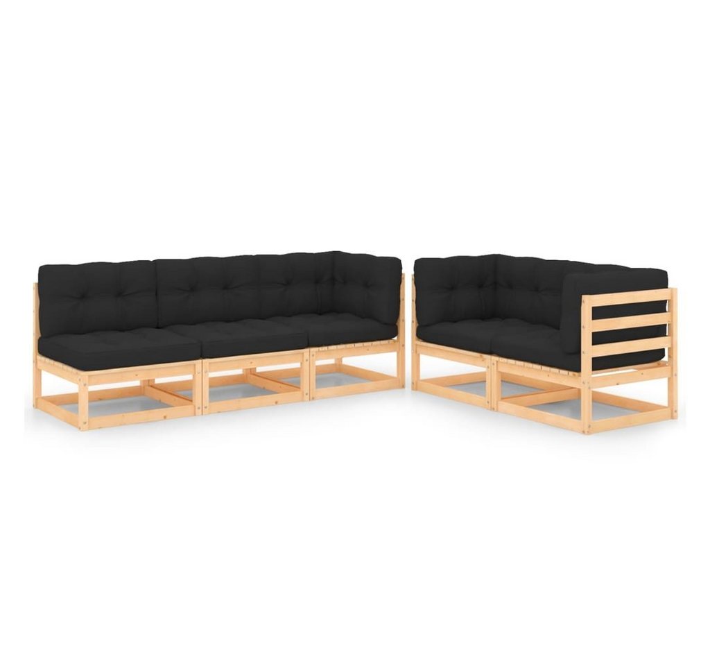 vidaXL Gartenlounge-Set 5-tlg. Garten-Lounge-Set mit Kissen Massivholz Kiefer, (1-tlg) von vidaXL