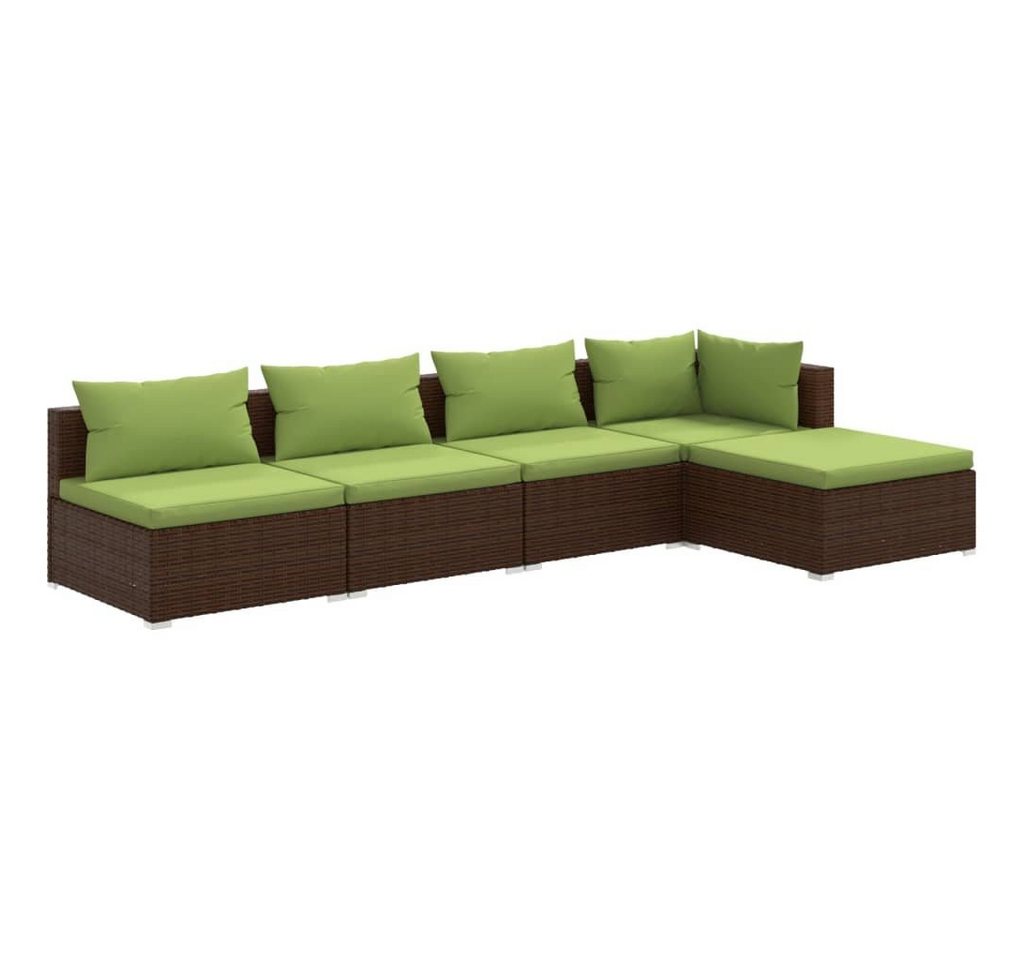 vidaXL Gartenlounge-Set 5-tlg. Garten-Lounge-Set mit Kissen Poly Rattan Braun, (1-tlg) von vidaXL