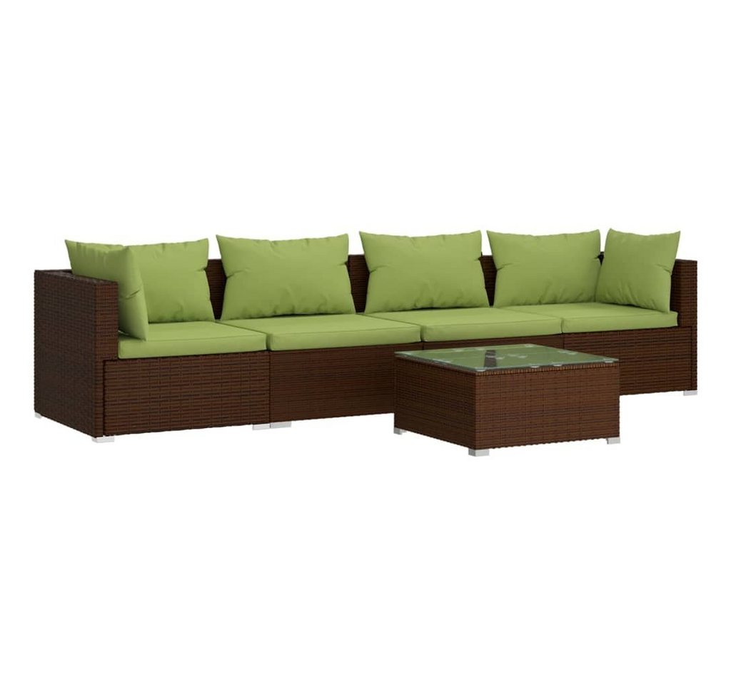 vidaXL Gartenlounge-Set 5-tlg. Garten-Lounge-Set mit Kissen Poly Rattan Braun, (1-tlg) von vidaXL