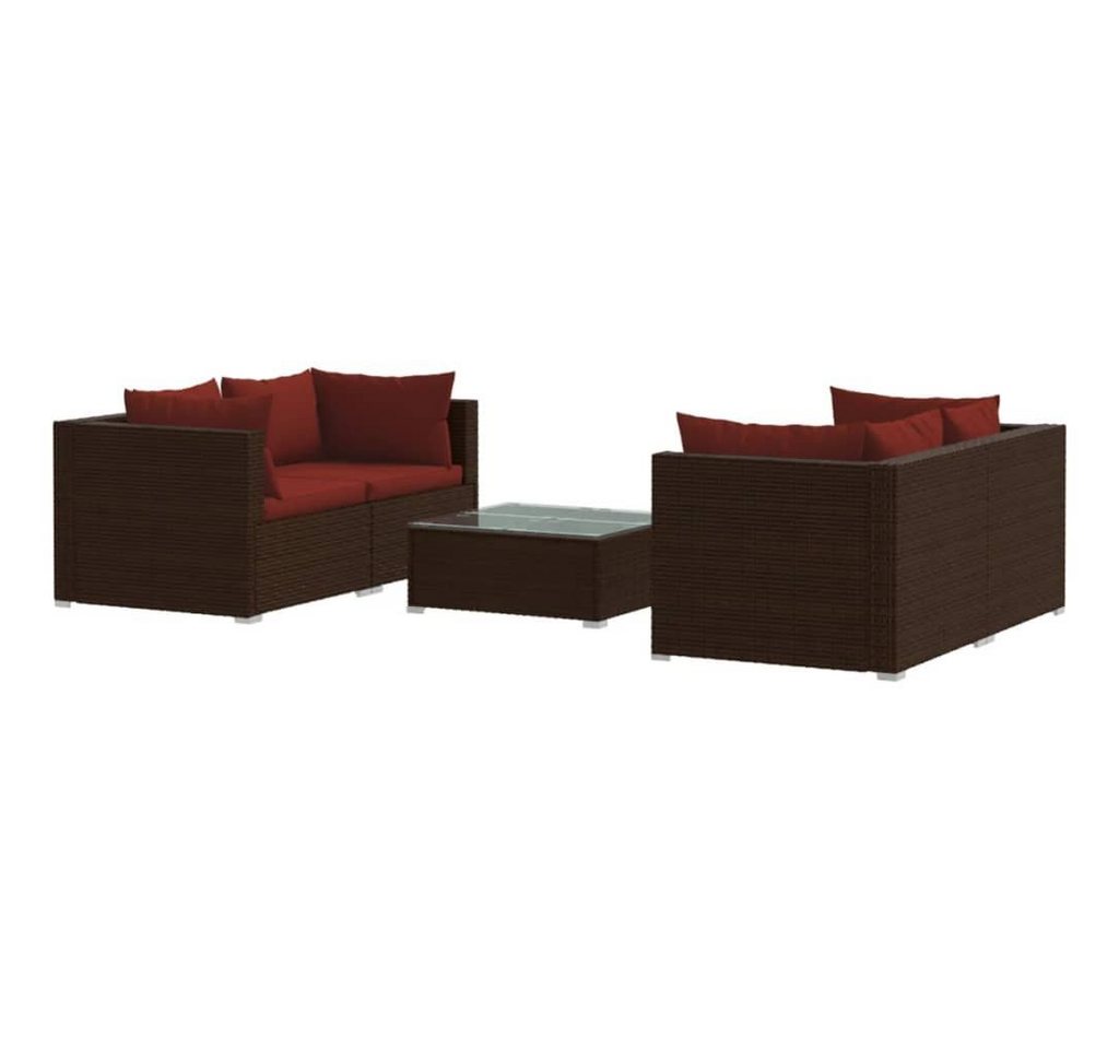 vidaXL Gartenlounge-Set 5-tlg. Garten-Lounge-Set mit Kissen Poly Rattan Braun, (1-tlg) von vidaXL