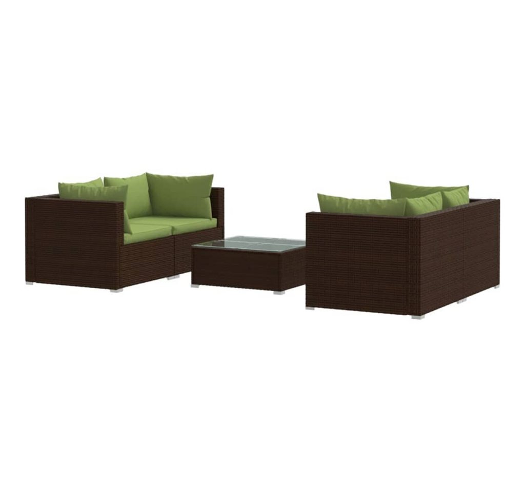 vidaXL Gartenlounge-Set 5-tlg. Garten-Lounge-Set mit Kissen Poly Rattan Braun, (1-tlg) von vidaXL