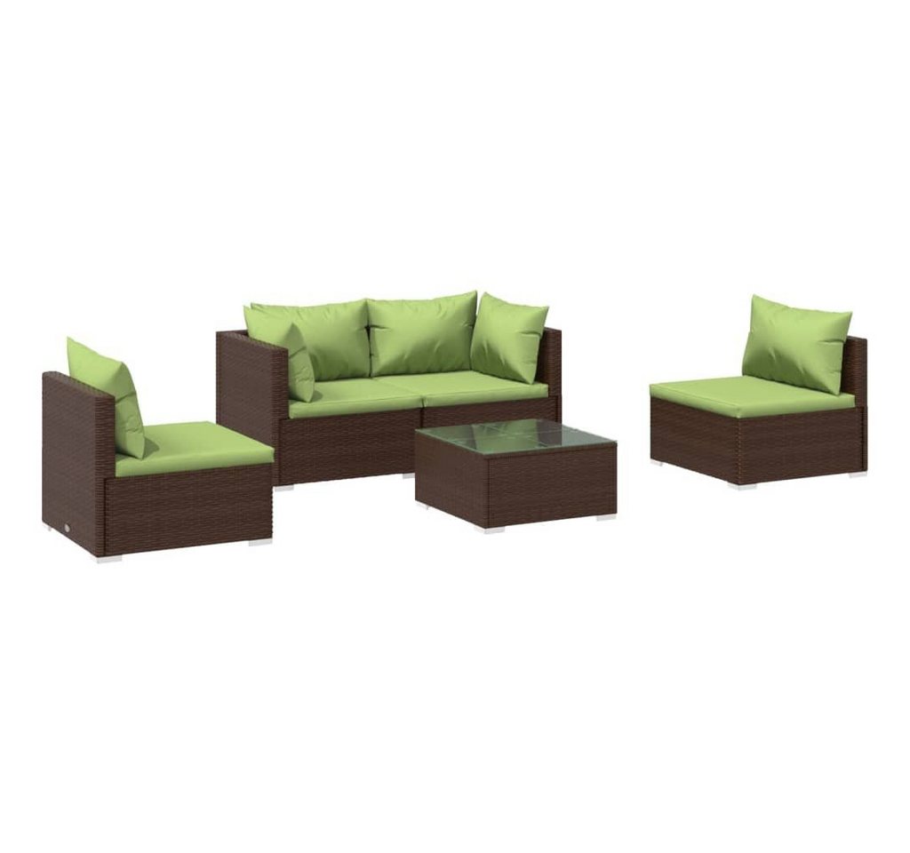 vidaXL Gartenlounge-Set 5-tlg. Garten-Lounge-Set mit Kissen Poly Rattan Braun, (1-tlg) von vidaXL