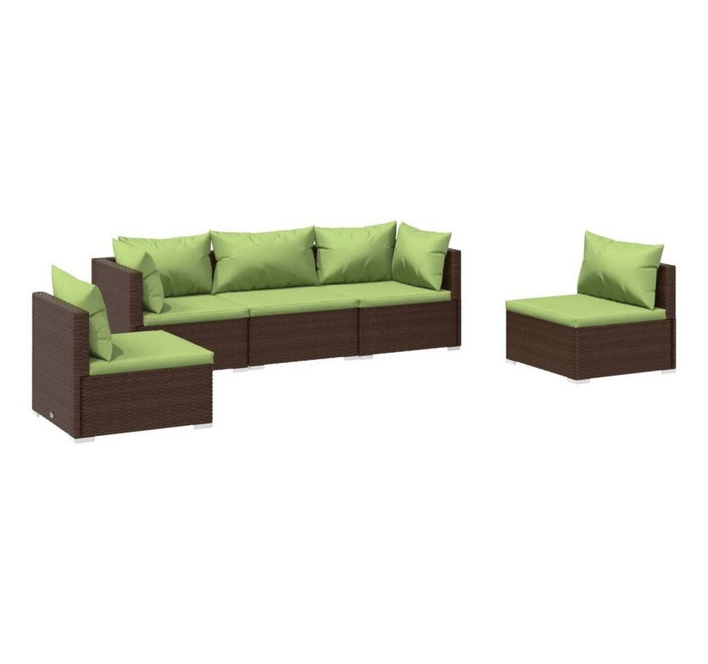 vidaXL Gartenlounge-Set 5-tlg. Garten-Lounge-Set mit Kissen Poly Rattan Braun, (1-tlg) von vidaXL