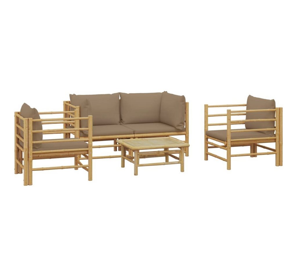 vidaXL Gartenlounge-Set 5-tlg. Garten-Lounge-Set mit Kissen Taupe Bambus, (1-tlg) von vidaXL