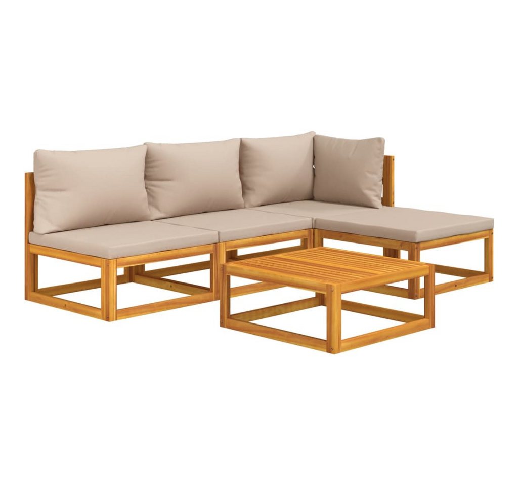 vidaXL Gartenlounge-Set 5-tlg. Garten-Lounge-Set mit Taupe Kissen Massivholz, (1-tlg) von vidaXL