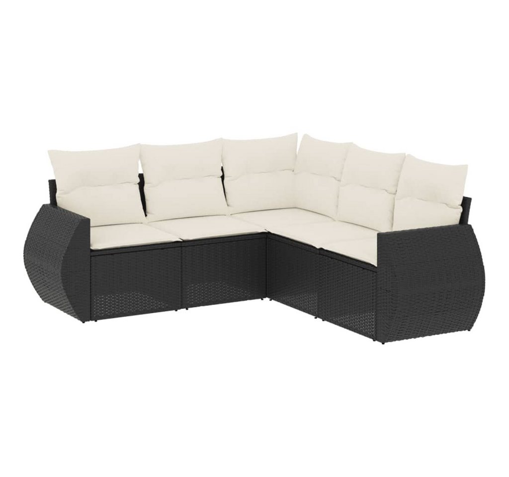 vidaXL Gartenlounge-Set 5-tlg. Garten-Sofagarnitur mit Kissen Schwarz Poly Rattan, (1-tlg) von vidaXL