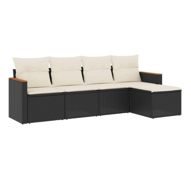 vidaXL Gartenlounge-Set 5-tlg. Garten-Sofagarnitur mit Kissen Schwarz Poly Rattan, (1-tlg) von vidaXL