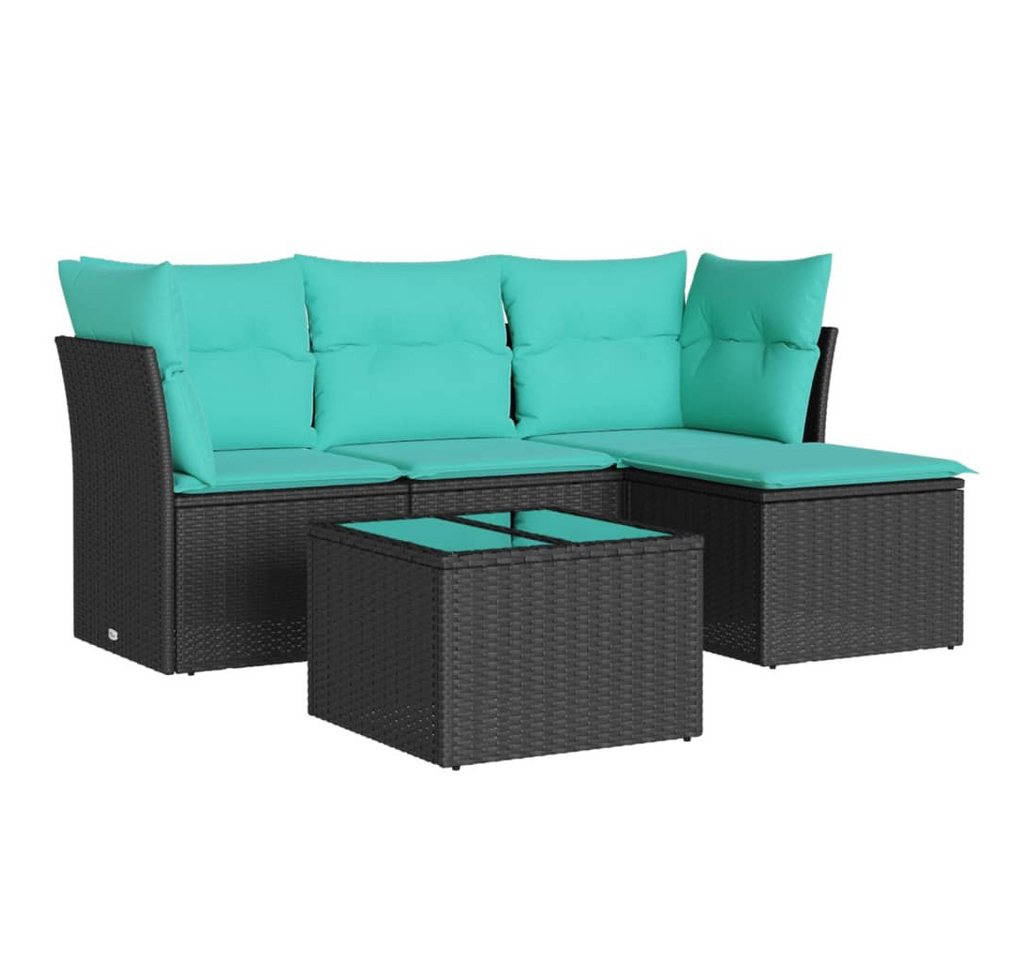 vidaXL Gartenlounge-Set 5-tlg. Garten-Sofagarnitur mit Kissen Schwarz Poly Rattan, (1-tlg) von vidaXL